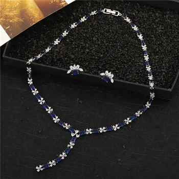 

Square Flower Fahsion Wedding Jewelry Sets For Women Crystal Zircon White gold Engagement Earrings Necklaces Set