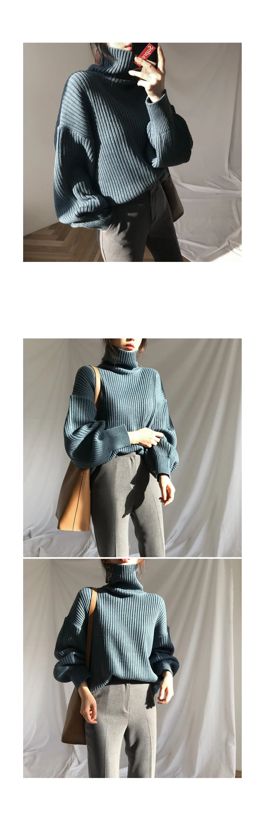 LYJMTDBK/толстый вязаный свитер с высоким воротником Женский однотонный Свободный Повседневный вязаный Топ Зимний пуловер с длинными рукавами свитер женский
