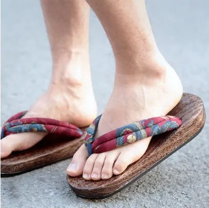 Japanese Clogs Wood Sandals Man clogs flat wood heel square toe shoes summer plank slippers sandals