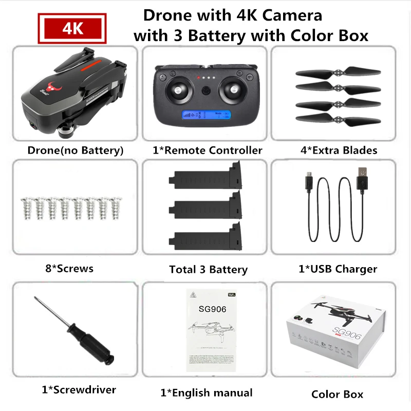 SG906 RC gps Дрон 4K Квадрокоптер с камерой 5G wifi бесщеточный Квадрокоптер складной Дрон с камерой HD VS SJRC F11 PRO Дрон - Цвет: B6 4K 3B Color Box