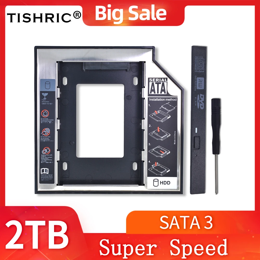 TISHRIC 2nd HDD Caddy 9.5mm/12.7mm SATA 3.0 Hard Disk Drive Enclosure 2.5'' SSD Case Box Optibay Adapter for Laptop CD DVD-ROM mobile hard disk box