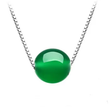 

Women Necklace Pendant Red Green Agate 16mm Round Beads Sliver S925 Chain Pendant Free Rope Gift for Female Fine Jade Jewelry