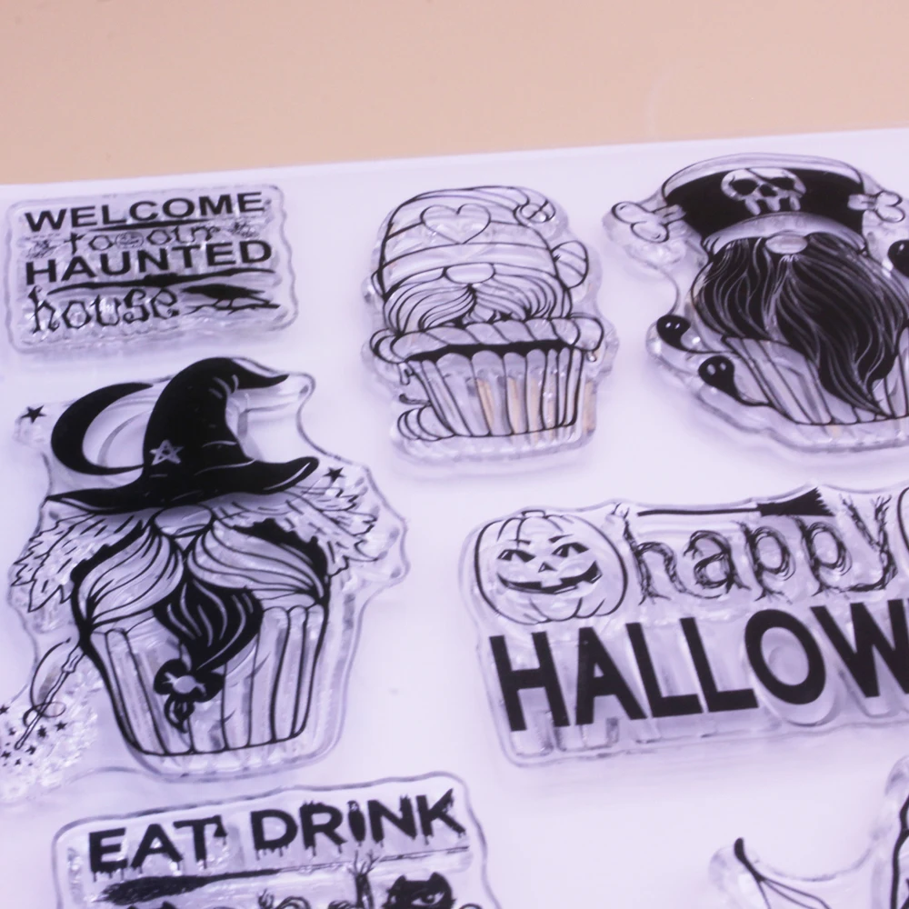 CLEAR STAMPS Happy Halloween Gnome Set Scrapbooking Handmade Card Album Paper Craft Rubber Transparent Silicone Stamp