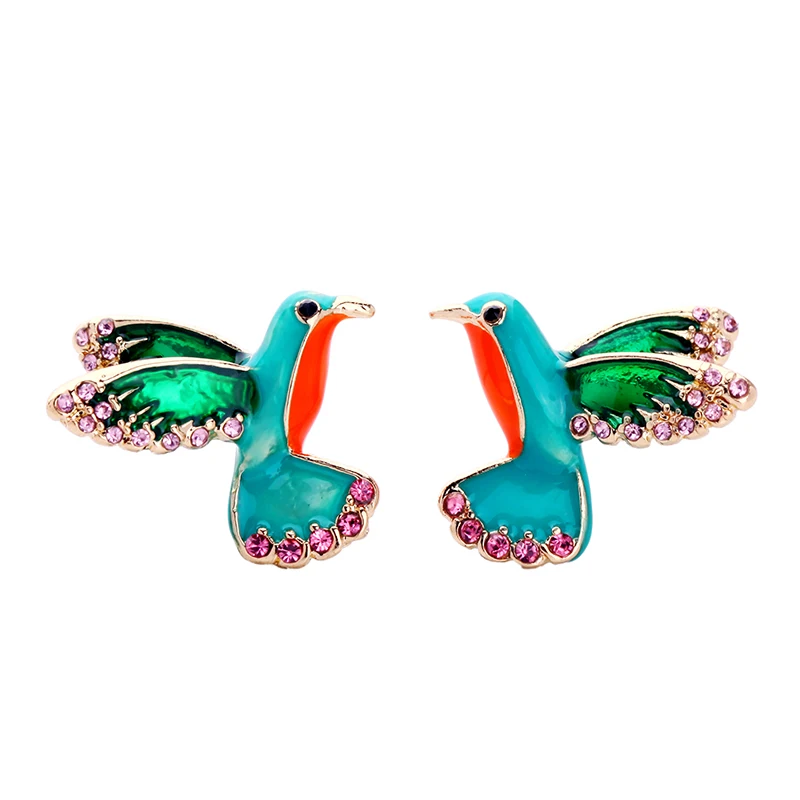 Серьги гвоздики Птица с эмалью лето и весна|jewelry sets|wholesale jewelry setearrings ring set |