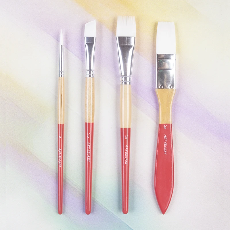 

ArtSecret High Grade Watercolor Painting Brush 2412 Nylon Hair Yellow & Red Color Wooden Handle Stationery Art Artist Tool Supply