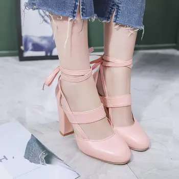 

Woman Sandals Fish Mouth Women Sandals Pu Suede Retro Beauty High Heels Square Heel Fashion Woman Shoe Sandals