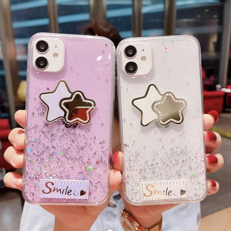 

Gradient Flashing Diamond Star Phone Case For iPhone 12 11 XS XR X SE 8 7 6 6S Mini Pro Max Plus Transparent Cover