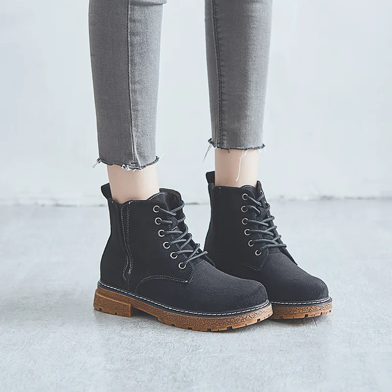 

Ankle Round Toe Med Women Boots Fashion Solid Punk Motorcycle Boots Casual Lace Up Shoes