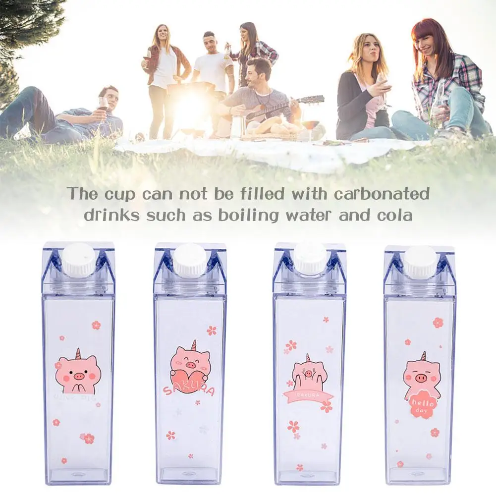 500ml Unique Mini Cute Water Bottles Milk Box Shape Transparent Plastic Cartoon Cherry Pig Drink Bottle Coffee Beer Drinkware
