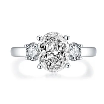 

YF2414ringS925 silver 3 carat oval main stone three stone wedding engagement engagement ring female