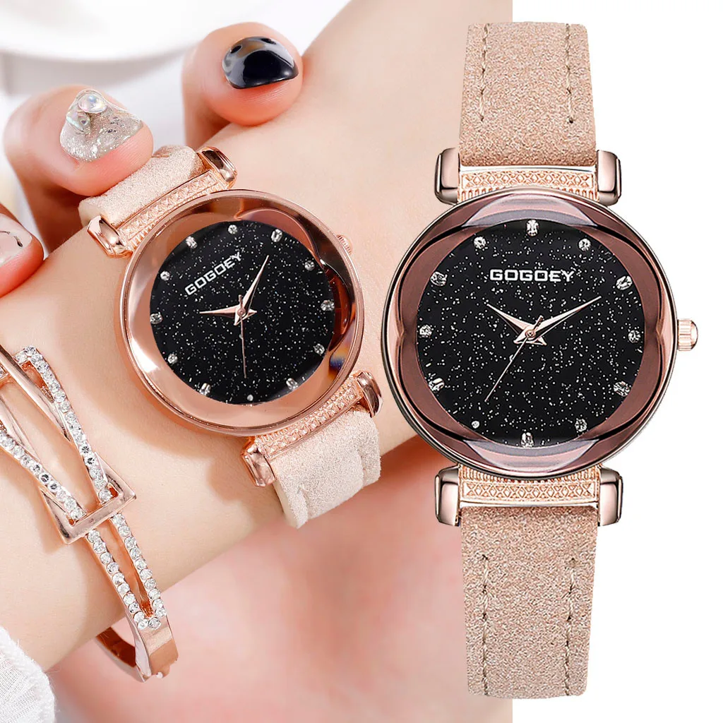 

Women Watches Irregular Starry Sky Dial Ladies Analog Quartz Wristwatch Design Luxury Leather Strap Clock Gift Zegarki Damskie50
