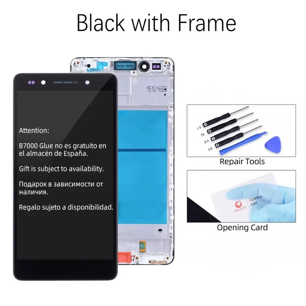 Дисплей для HUAWEI Honor 7 LCD в сборе с тачскрином на рамке 5.2'' белый золото черный - Цвет: Black with Frame