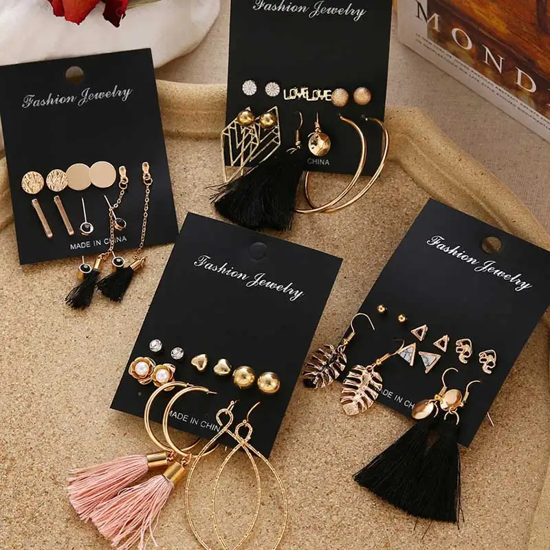 

Vienkim Vintage Long Tassel Earrings 2019 For Women Gold Acrylic Pearl Earrings Set Geometric Earring Female Fashion Jewelry New