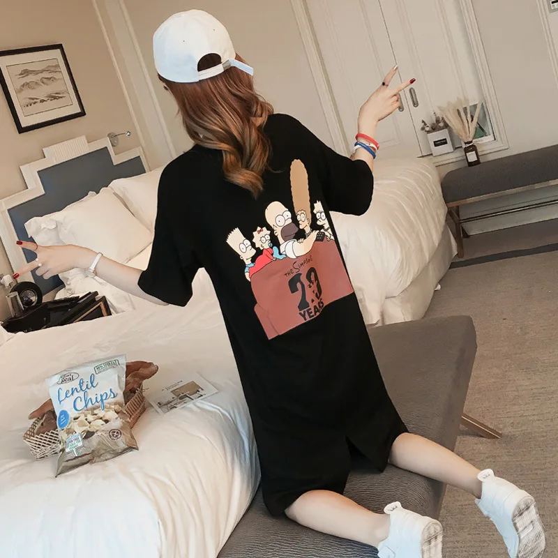 

Long over-the-Knee T-shirt Dress WOMEN'S Short Sleeved Summer Wear 2019 New Style Korean-style Loose-Fit Students Dress Mid-leng