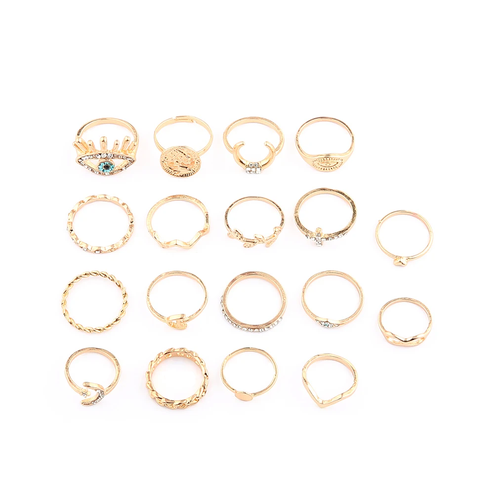 18 Pcs/set Boho Gold Rings Set for Women Heart Fatima Evil Eye Anillos Cross Leaf Geometric Heart Ring Finger Jewelry Gift 2020