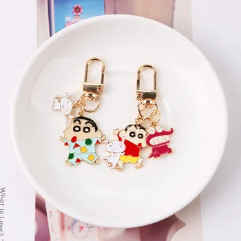 

New Cute Crayon Shinchan Keychain Cartoon Anime Metal Childhood Car Key Chain For Women Kids Trinkets Jewelry Gift