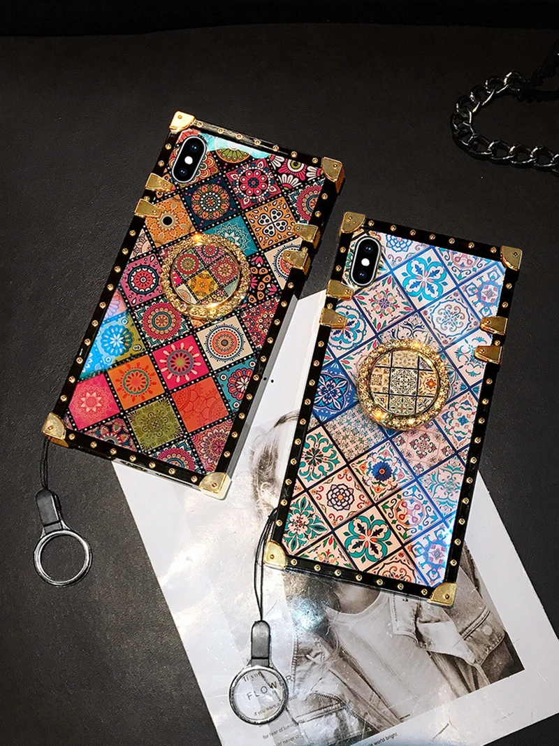 Luxury 3D Bracket Ring Blu-ray Square Silicone case For iPhone 11 Pro X XR XS MAX 6S 7 8 plus cover For samsung S9 S10 Note 9 10 (4)