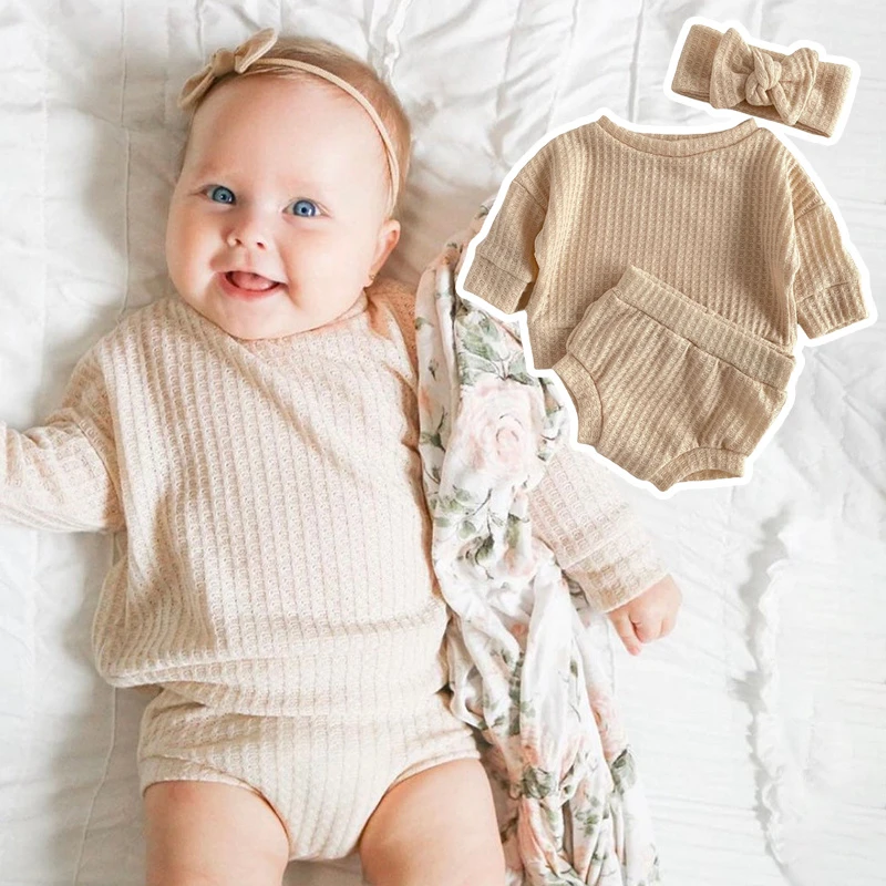 Ensemble 2 Pieces Pour Bebe Fille Et Garcon Tenue Neutre Avec Des Gaufres Pull Bouffant Haut Et Short Pour Nouveau Ne Printemps Et Hiver Aliexpress