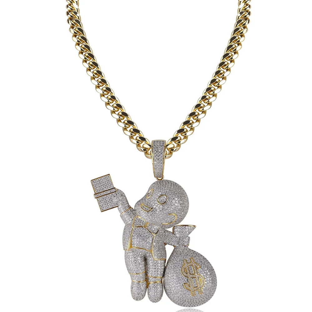 gold with 10mm Cuban Мода золотой доллар Гангстер Малыш Маленький ричганг кулон циркония ожерелье мужские Iced Out 10 мм кубинская цепь хип хоп Ювелирные изделия Подарки - Окраска металла: gold with 10mm Cuban