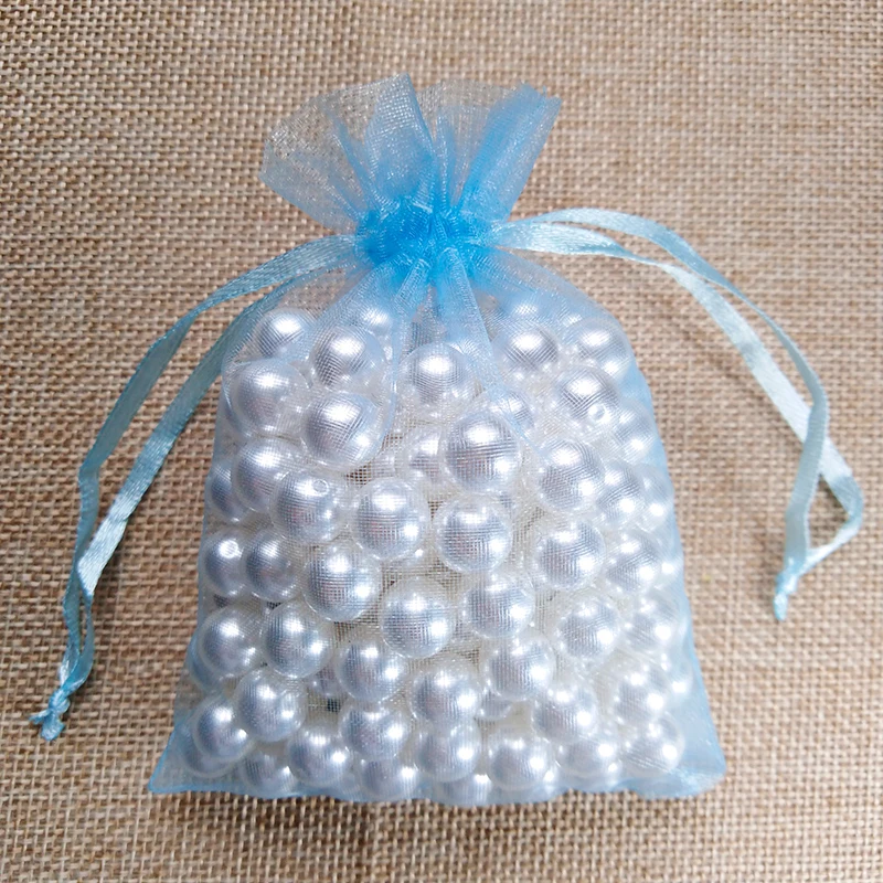 50 шт./лот, 5x7x9, 9x12, 10x15 см, сумки из органзы для упаковки ювелирных изделий, сумки для украшения свадебной вечеринки, сумки для подарков, 24 цвета - Цвет: sky blue