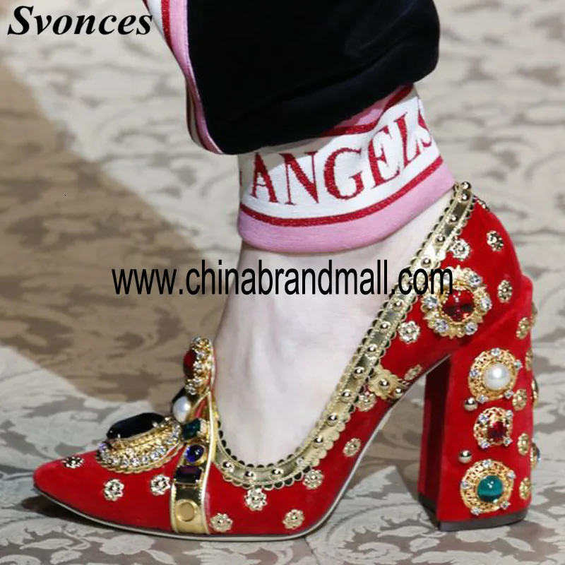 

Runway Red Suede Women Fashion Shoes Rhinestone Design High Heel Pumps Crystal Glitter Diamond Gladiator Heels Big Size 35-43