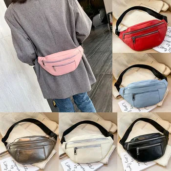 

QCARDIAN New Unisex Waist Bags Solid Leather Double Zipper Fanny Pack Belt Bag Waist Packs Chest Bag Shoulder Bags For Men Women