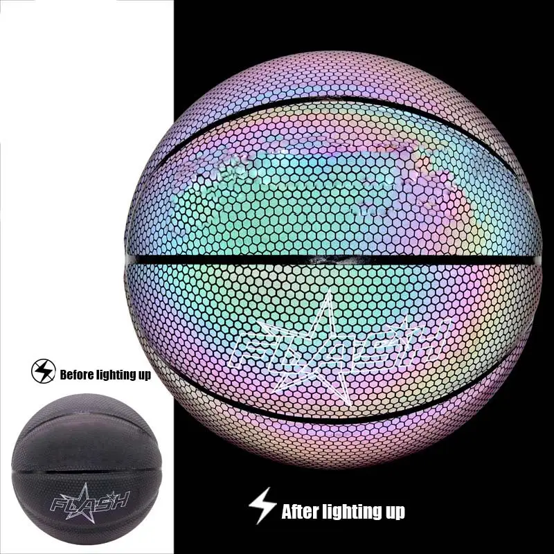 reflective black Голографическая светящаяся Светоотражающая баскетбольная освещенная светящаяся баскетбольная Ночная игра портативная WHShopping - Цвет: reflective black