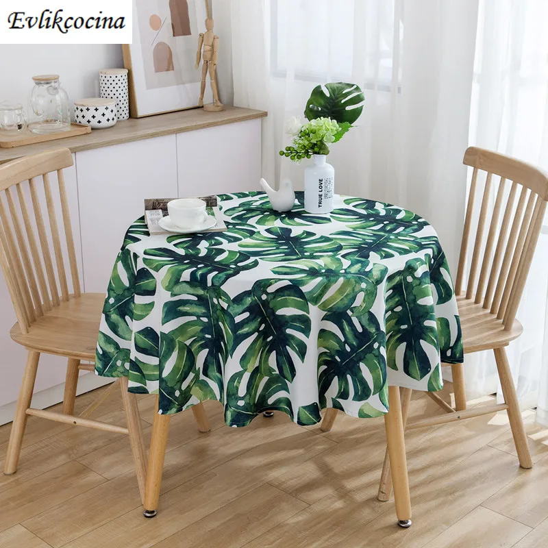 

Free Shipping Green Leaves Round Tablecloth Cover Toalha De Mesa Nappe En Toile Ciree Concise Manteles Para Mesa Tafelkleed