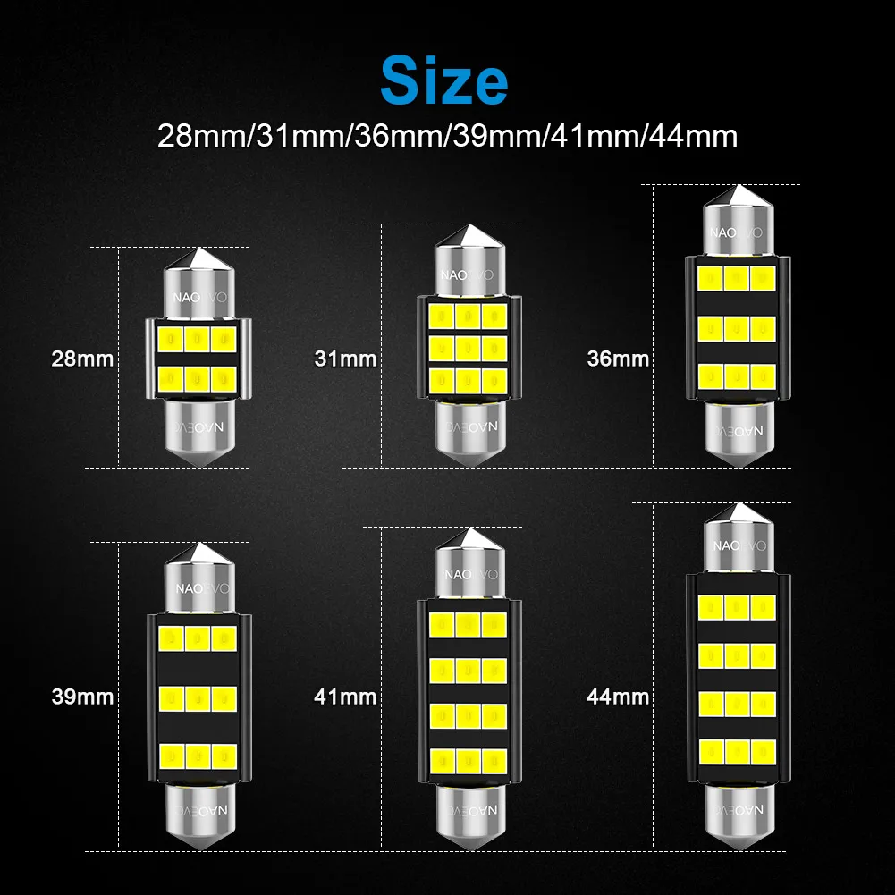 NAO C5W LED Festoon 28mm 31mm 36mm 39mm 41mm 44mm C10W , 2835 SMD ڵ ׸  LED  12V 6000K ڵ 