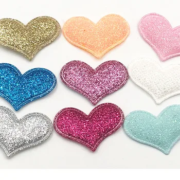 

35mmx30mm 50PCS/lot Glitter Padded Heart Felt Patches Appliques For Clothes Sewing Supplies DIY Hair Bow Wedding Decoration A346