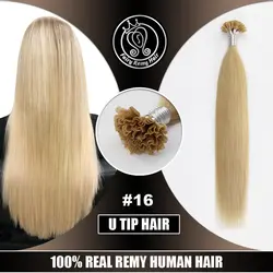 Сказочные волосы remy 1 г/локон 16 "18" кератин, человеческие Fusion Nail U-tip remy hair Extenions Gold Blonde Straight Remy Предварительно скрепленные человеческие волосы