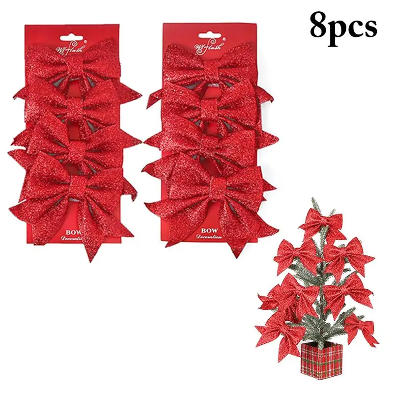 8pcs Christmas Bow Christmas Tree Decoration Xmas Ornament Bowknot New Year Party Home Wedding Decor Gift Wrapping