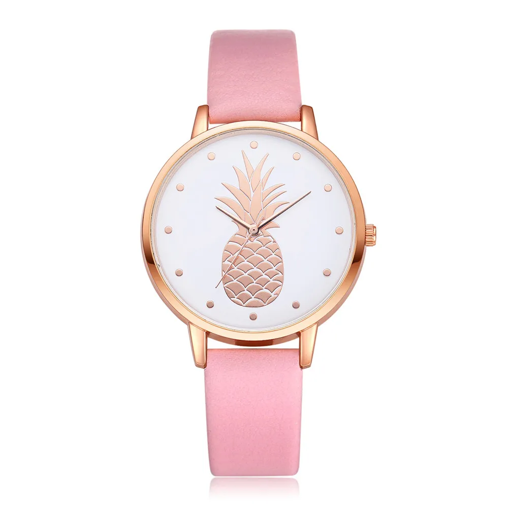 

Popular Women's Watch Simple Leather Band Pineapple Patterned Alloy Dial Ladies Wristwatches Fashion Analog Quartz Watch reloj