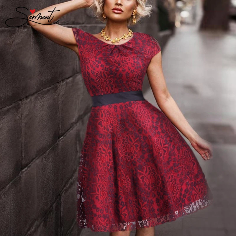 

OLLYMURS New Elegant Woman Evening Gown Round Neck Short Sleeve Cutout Lace Evening Gown Suitable for Formal Parties