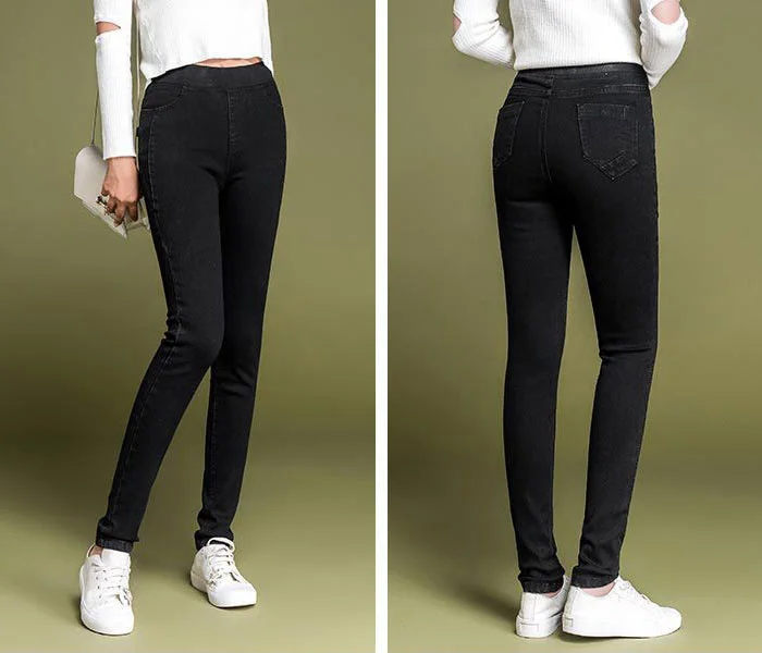Skinny Jeans Woman Large Size Women Jeans Autumn Winter Stretch Jeans Push Up Jean Femme Big Plus Size 38 Black Gray
