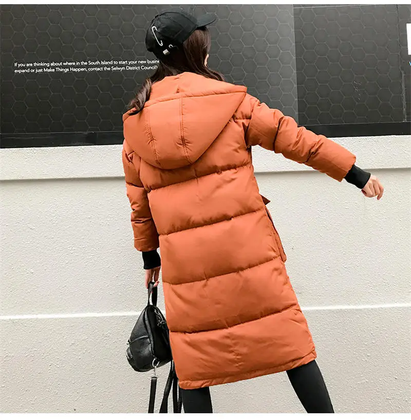 Oversize Down Cotton Coat Female Parka Loose Long Winter Jacket Women Clothing Pockets Student Hooded Jackets Women Padded Q2050