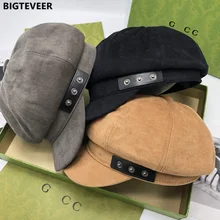 

Black Women's Military Cap French Style Autumn Winter Elegant Art Women's Beret Plain Color Adjustable Casual Painter Women Hat