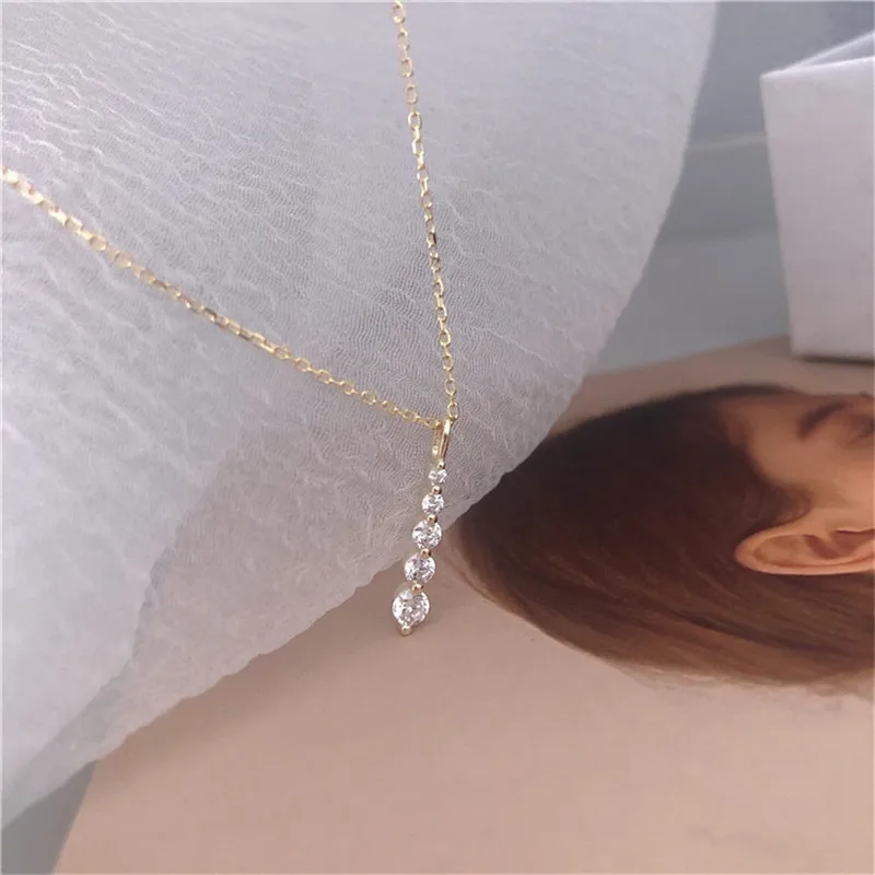 925 Sterling Silver French Simple Crystal Pendant Clavicle Chain Necklace Women Light Luxury Temperament Wedding Jewelry Gift - Image 3