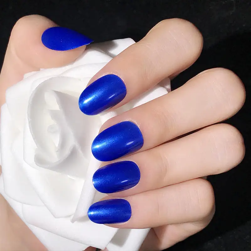 Королевский синий овальный накладные ногти для ног, короткая Kiss Im Пресс на накладные ногти девушки искусственная пластмассы ногти с искусственным мехом с режущей поверхностью Adhesif