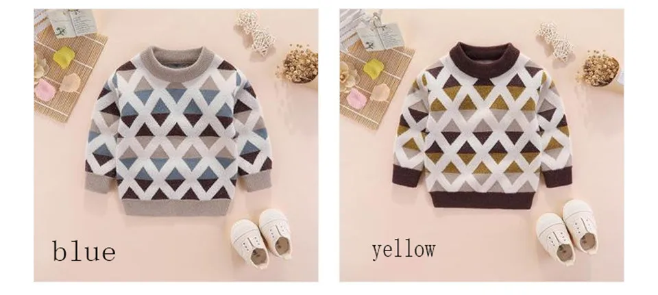 Autumn& Winter Girl& Boy Warm Sweaters O-Neck Leisure Plaid No Access Control Knitted Tiny Cottons Tops Ribbed Sweater M