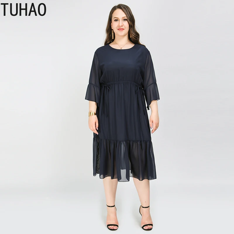 

TUHAO Summer High Waist Woman's Offical Ladies Dresses Large Size 8xl 7xl 6xl RUFFLES Party Elegant Dress for Middle Age Mother