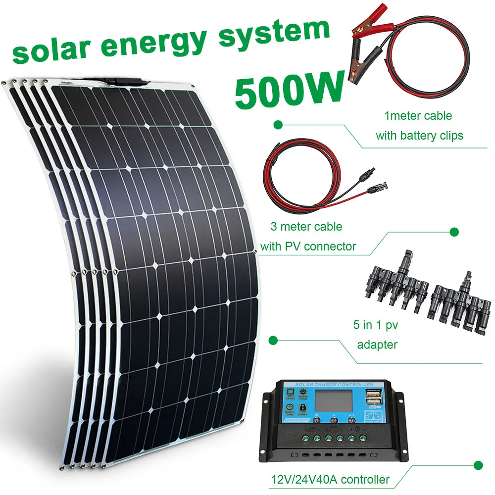500 Вт гибкие солнечные панели 100W 200w 300w солнечная энергия набор &quotсделай сам&quot