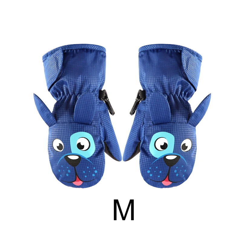 blue-M Детские зимние лыжные перчатки водонепроницаемые детские теплые перчатки ветрозащитные бархатные Утепленные перчатки для мальчиков и девочек - Цвет: blue-M