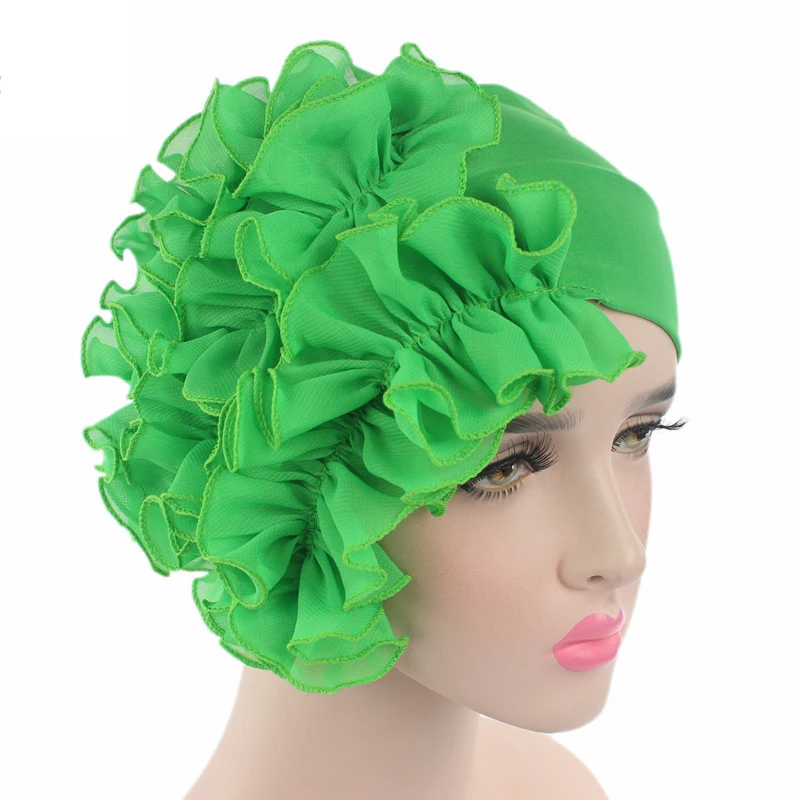 Женский шифоновый головной убор цветок эластичная широкая лента для волос большой цветок мусульманский головной убор мягкая химиотерапия шляпа Хиджаб Аксессуары для волос - Цвет: green
