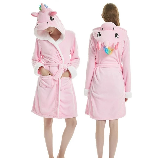 Фланелевый банный халат в виде единорога для взрослых, одежда для сна для женщин и мужчин, халат, ночная рубашка, зимний халат унисекс с пандой, плюшевые пижамы кигуруми