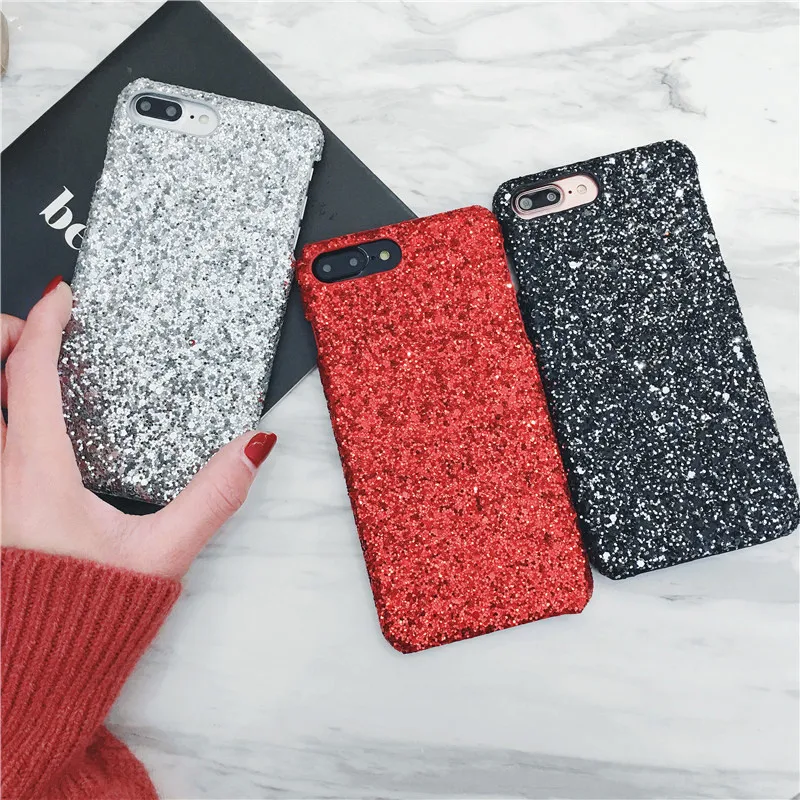 

Matcheasy Hard PC Phone Cases for Iphone 7 8 6 6S Plus Back Cover Glitter Bling Shiny Powder Coque for Iphone X Cases Fundas