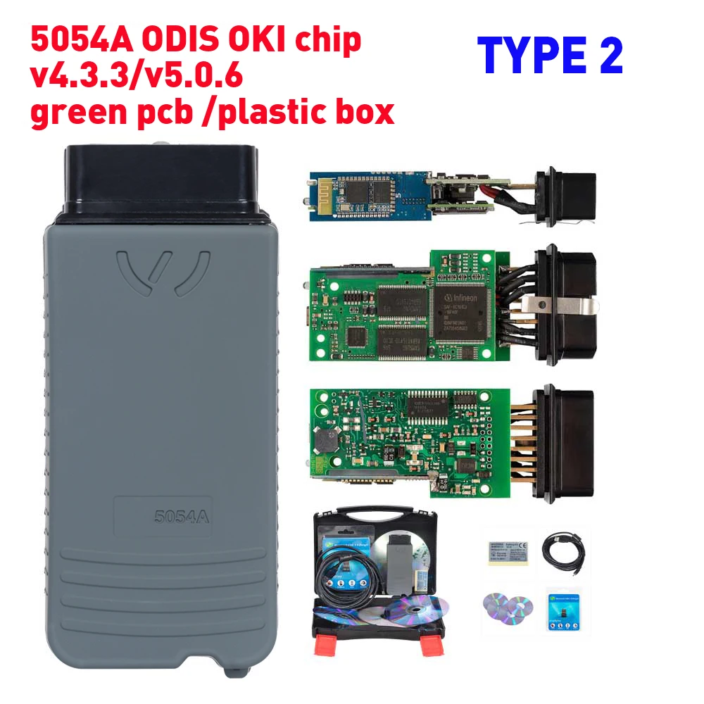 Green Board Plastic 5054A ODIS V4.3.3 keygen полный OKI чип V5.0.6 автоматический OBD2 диагностический инструмент 5054 A Bluetooth V4.0 OBD2 сканер кода - Цвет: Green Board Plastic