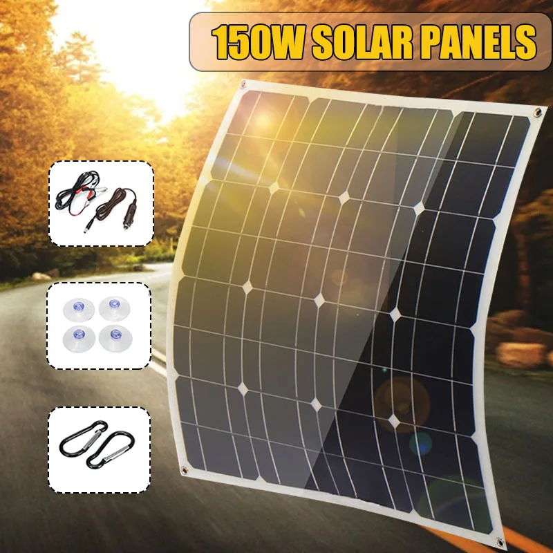 

150W Mono Solar Panel 12V/5V DC USB Monocrystalline Flexible Solar Charger For Car RV Boat Battery Charger Waterproof 55x53cm