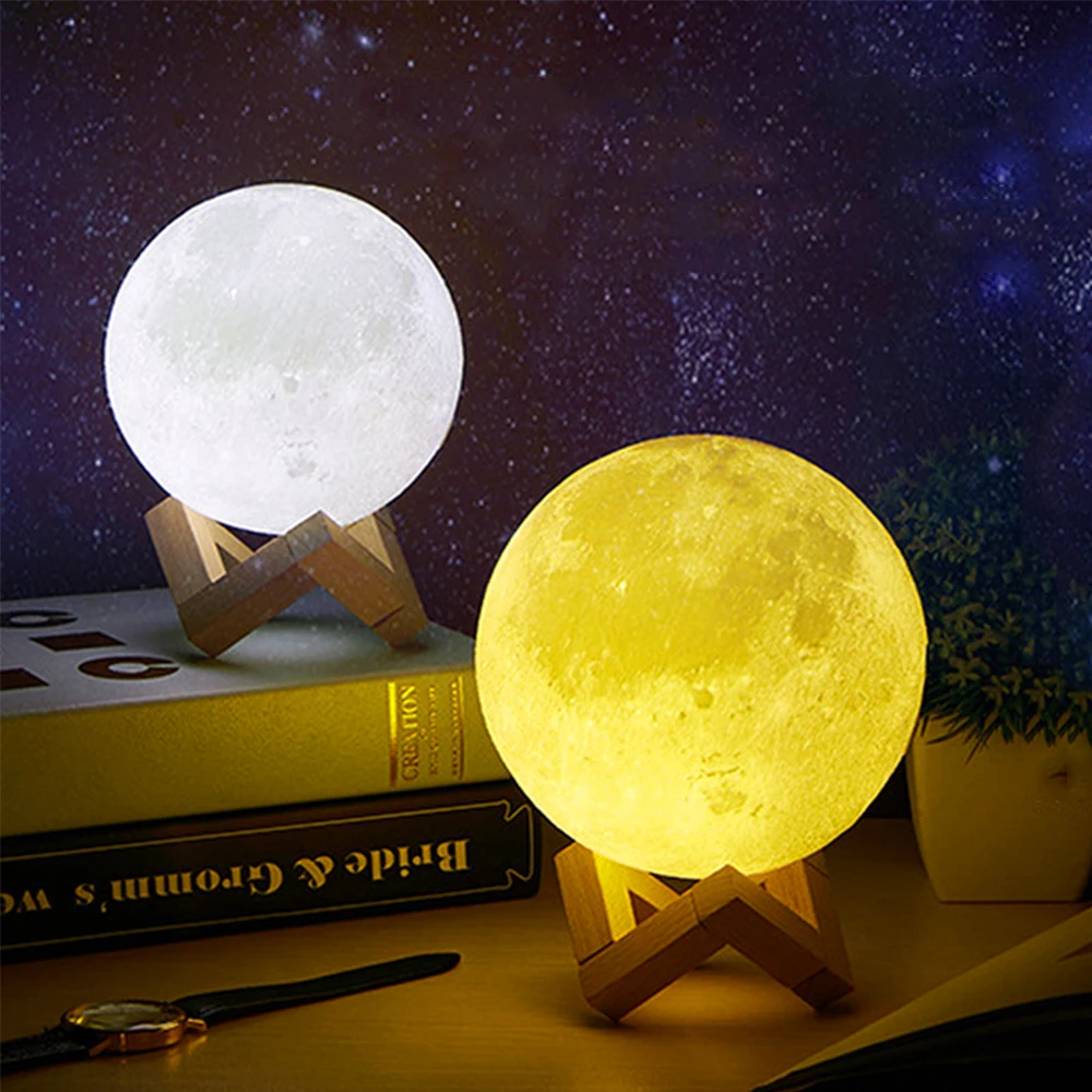Перезаряжаемая 3D Лунная лампа 2020 2 цвета сенсорный выключатель книжный шкаф