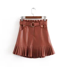 Новая модная трендовая Осенняя женская одежда маленькая плиссированная мини-юбка из искусственной кожи